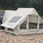 Inflatable Car Camping Tent close-up showing its mesh doorway, clear side panel and window cover
