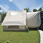 Inflatable Car Camping Tent side view showing the clear panel, covered window and SUV connection sleeve