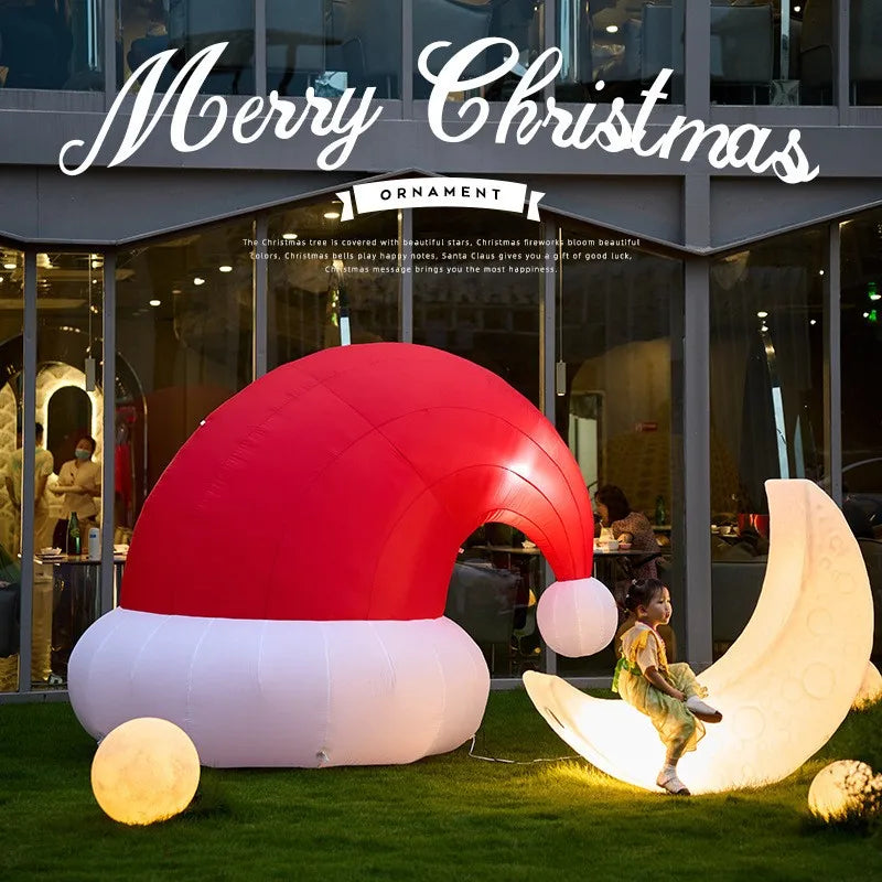 Giant Inflatable Santa Hat displayed outside a storefront