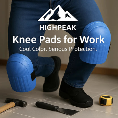 HighPeak Knee Pads for Work in blue with thick EVA foam worn on knees for tile flooring and construction tasks