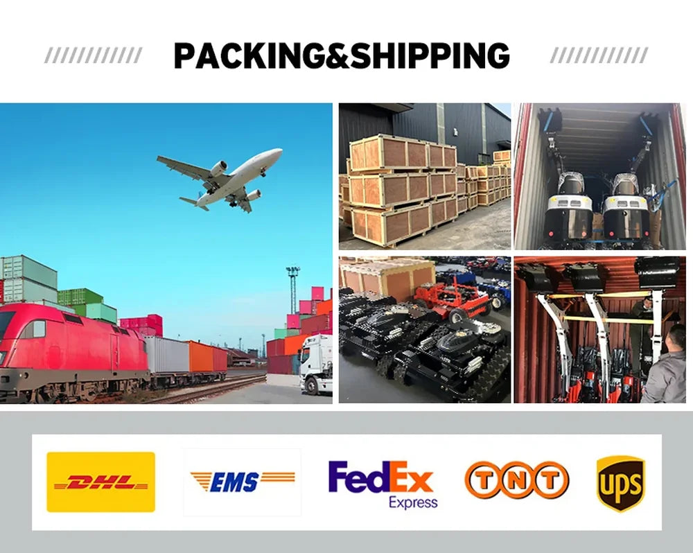 HighPeak Self-Driving Lawn Mower packed in crates and loaded for shipping via air, rail, and truck distribution centers