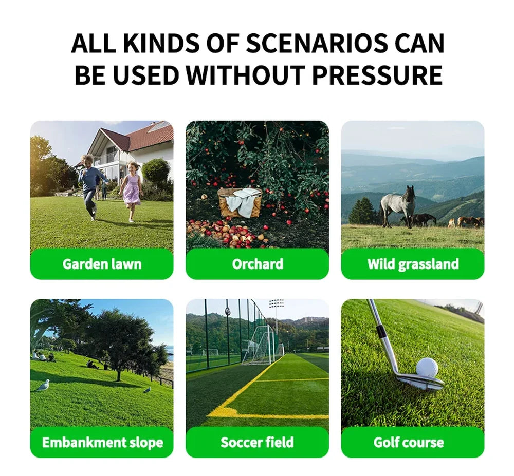 HighPeak Self-Driving Lawn Mower ideal for garden lawns, orchards, wild grasslands, slopes, soccer fields, and golf courses.