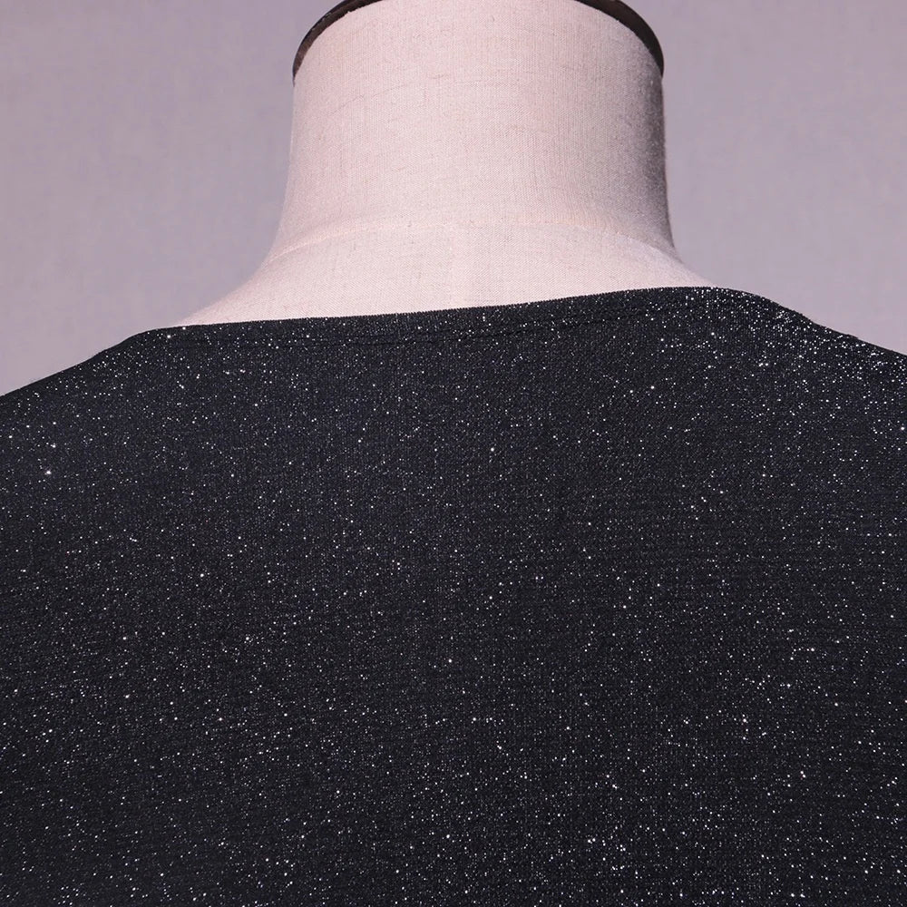 LED Party Tank Top — Black sparkle fabric and back neckline close-up