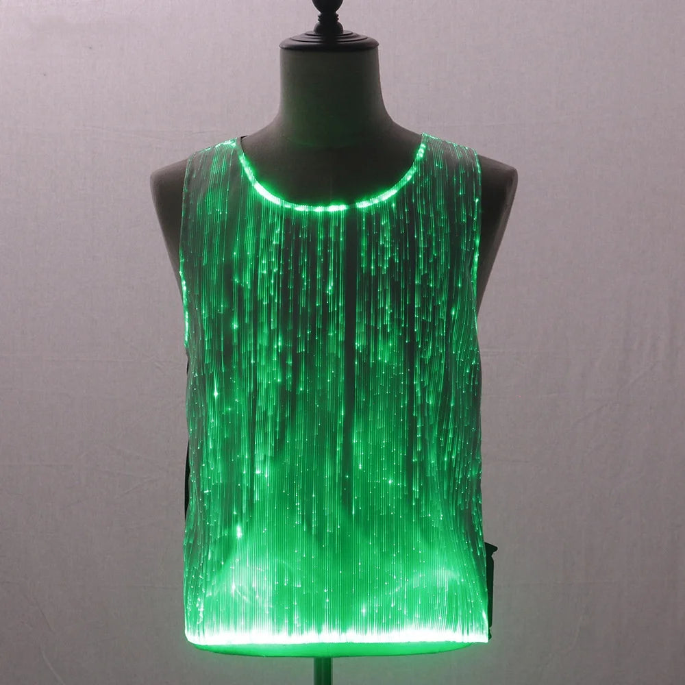 LED Party Tank Top — Green illuminated front on a mannequin