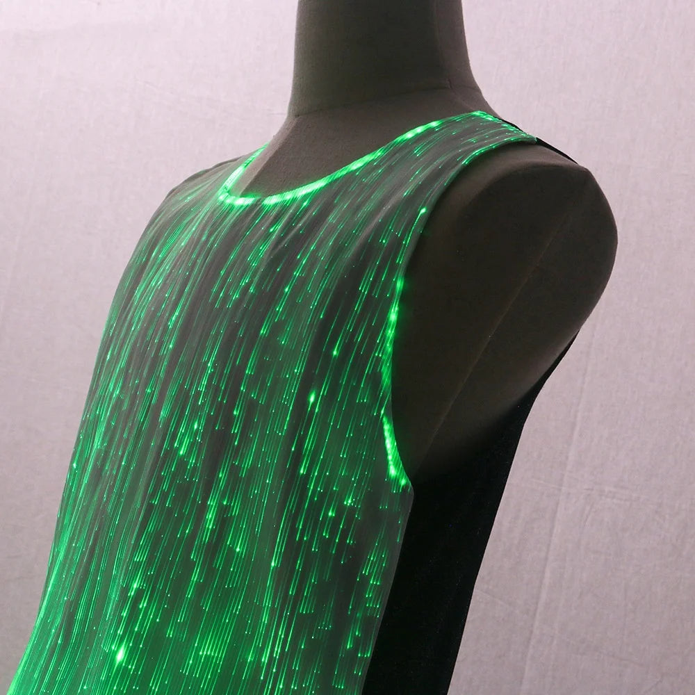 LED Party Tank Top — Green illuminated neckline and wide shoulder detail