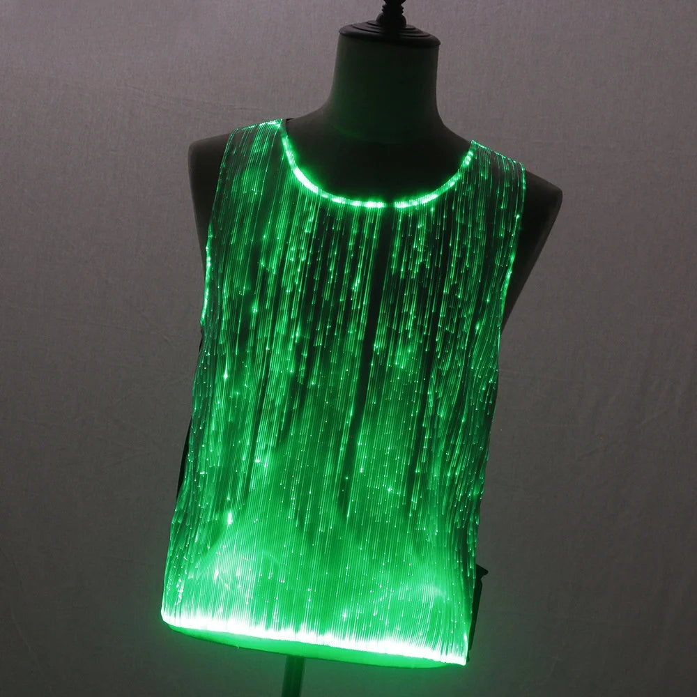 LED Party Tank Top — Green illuminated front in a tilted view