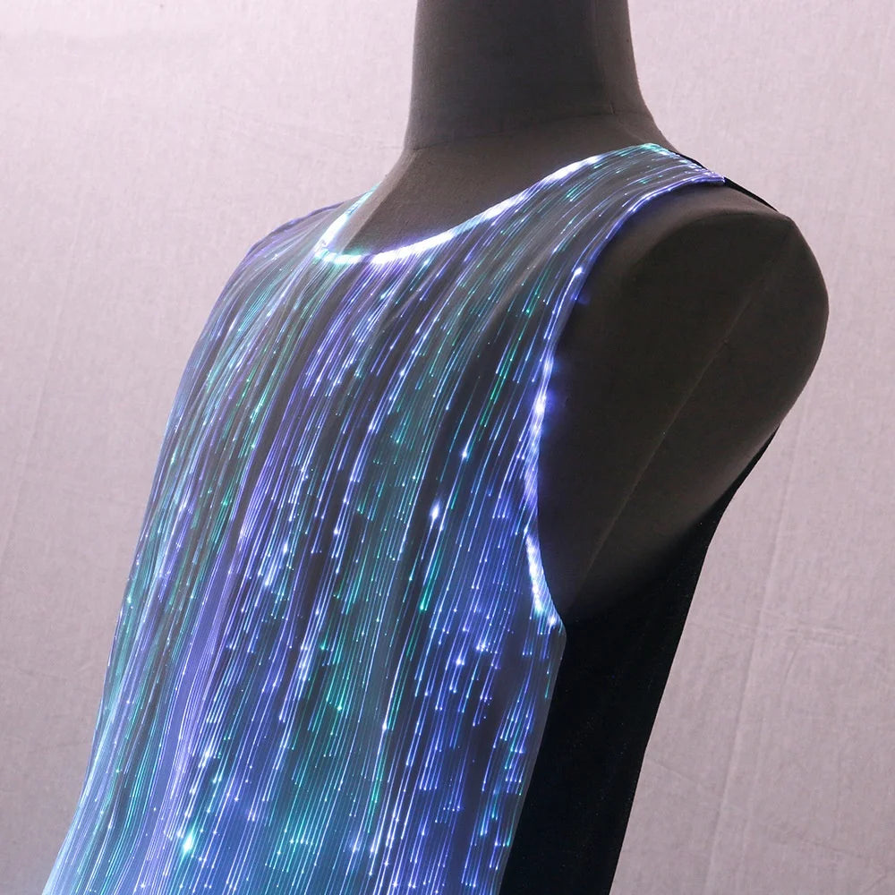 LED Party Tank Top — Multicolor illuminated neckline and armhole close-up