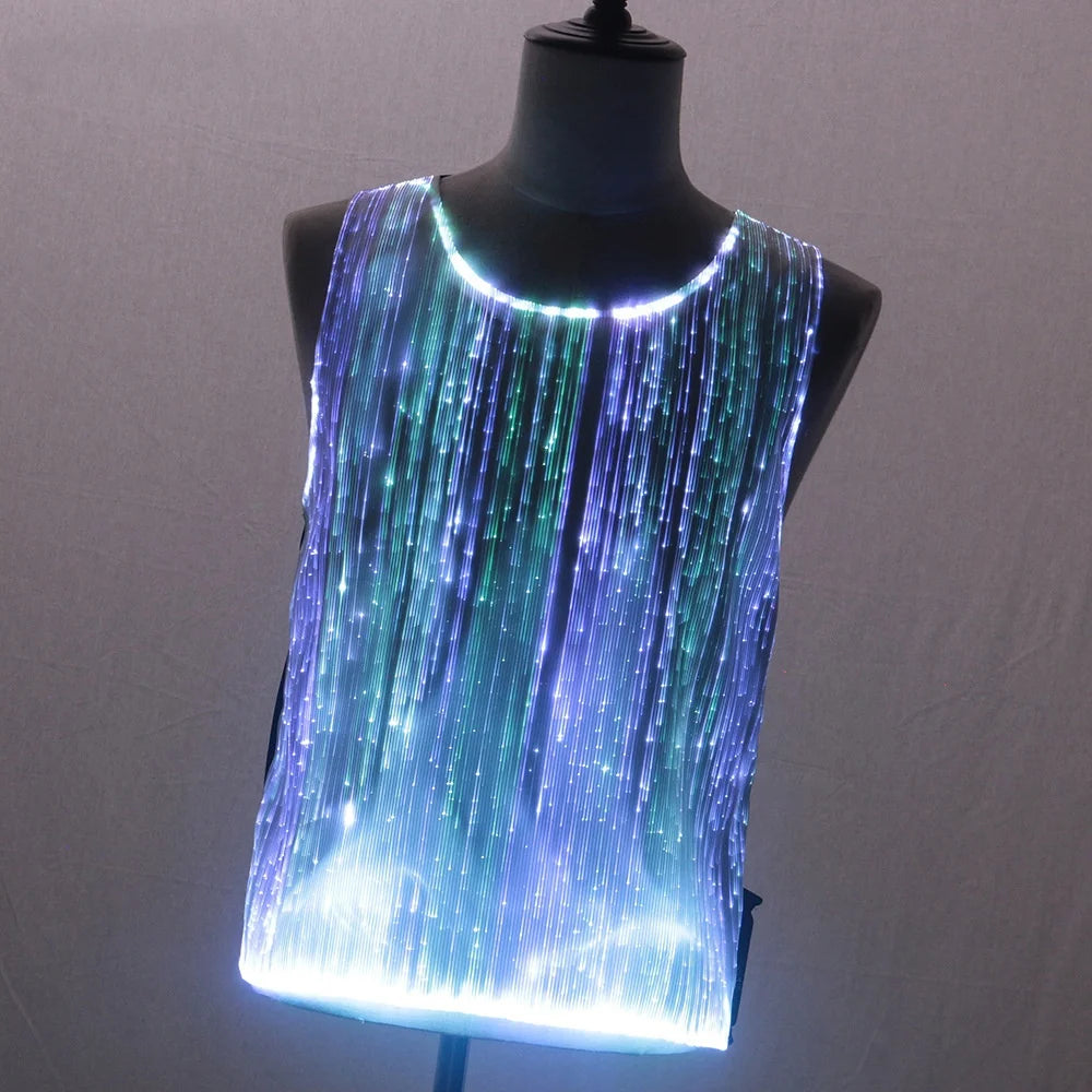 LED Party Tank Top — Multicolor illuminated front in a tilted view