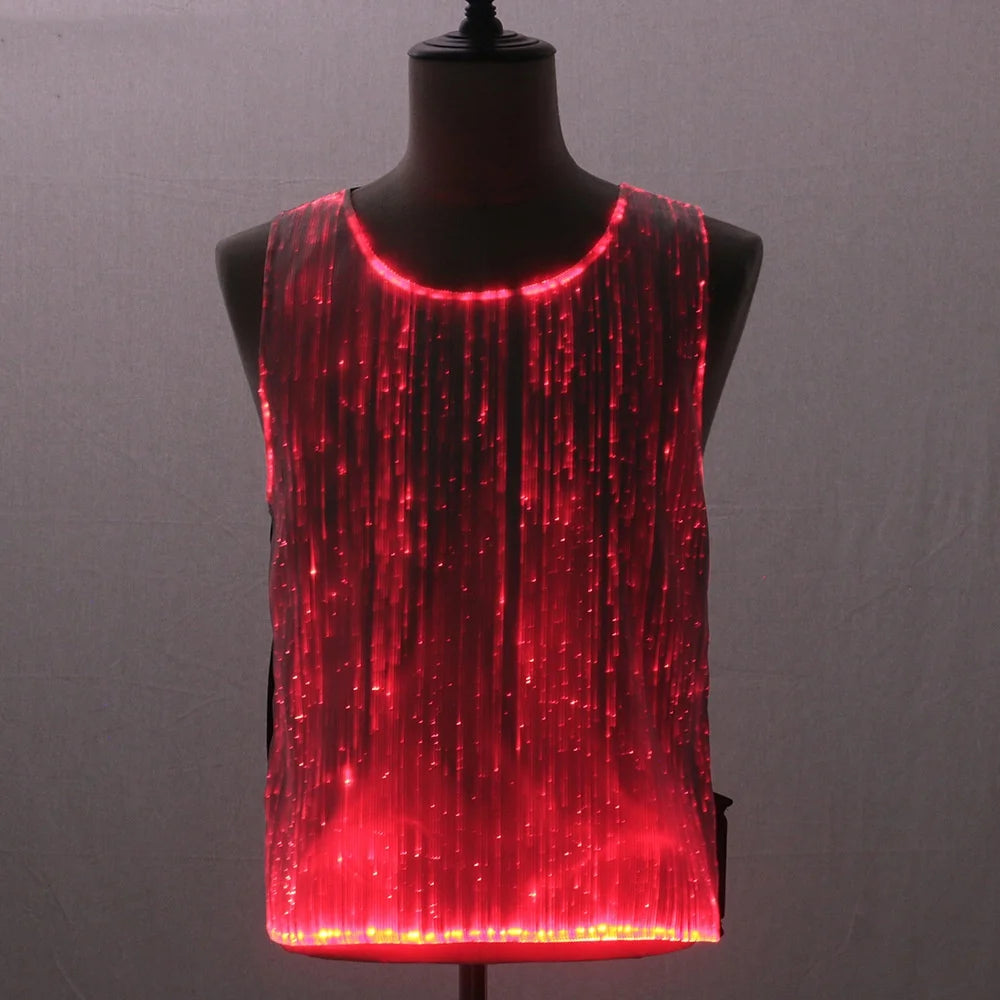 LED Party Tank Top — Red illuminated front in a straight-on view