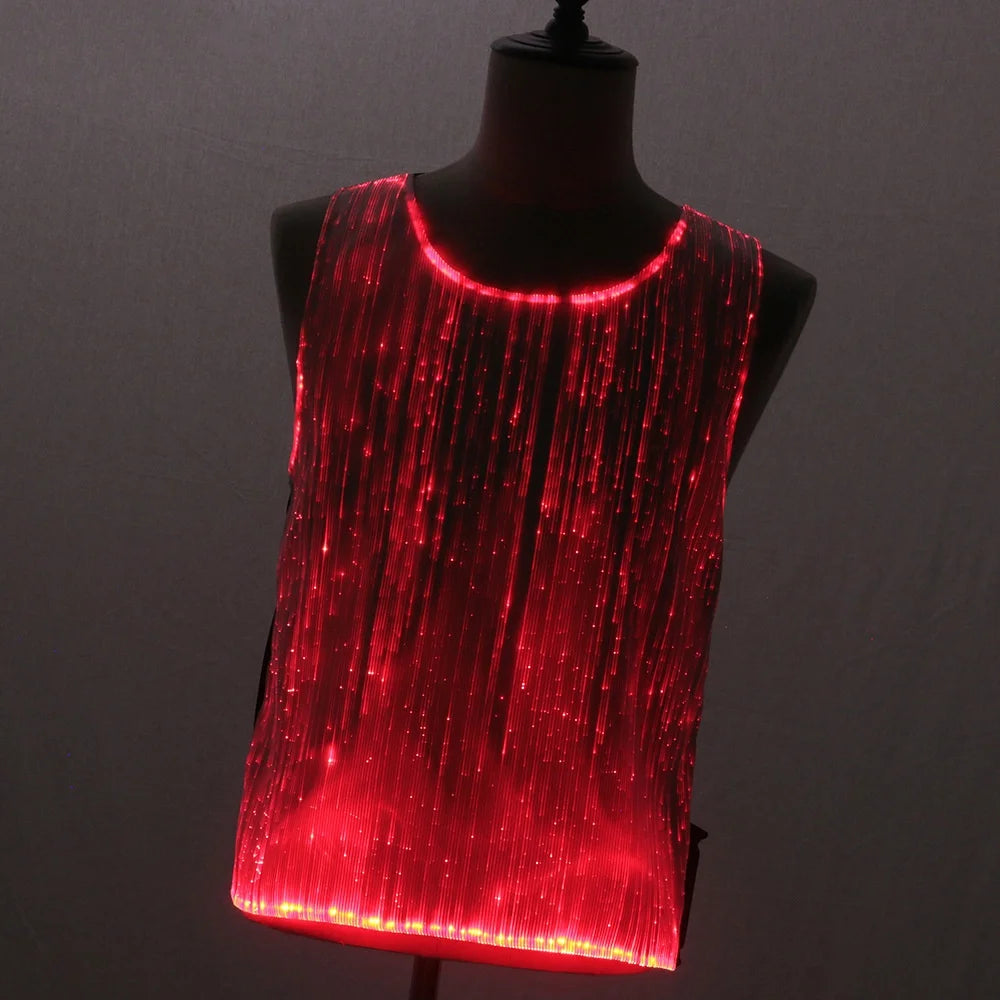 LED Party Tank Top — Red illuminated front in a tilted view