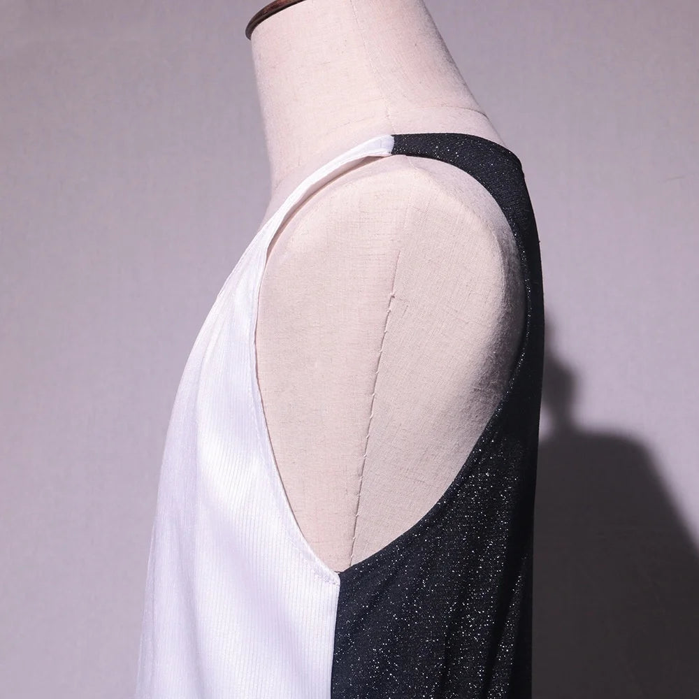 LED Party Tank Top — White front and black back meeting at shoulder and armhole