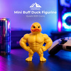 HighPeak Mini Buff Duck Figurine on a neon gaming desk