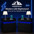 HighPeak Modern LED Nightstand in matte black with glowing blue LED accents and bedside charging stations