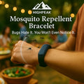 HighPeak Mosquito Repellent Bracelet in black worn on wrist outdoors repelling mosquitoes during evening gathering