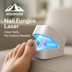 HighPeak Nail Fungus Laser in white with blue and red light treating toenail fungus on foot at home