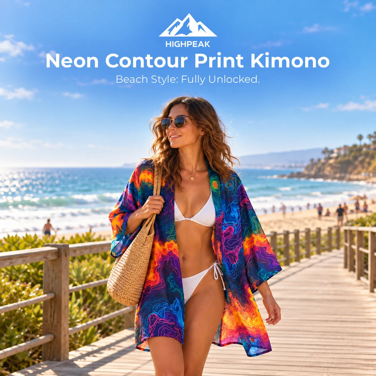 Neon Contour Print Kimono