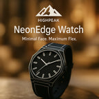 HighPeak NeonEdge™ Futuristic Glow Quartz Watch in black with glowing outline and sleek silicone strap on a blurred background