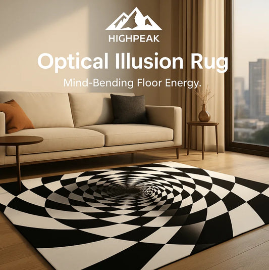 Integrative Visual Rug HighPeak Optical Illusion Rug with black-and-white 3D spiral design in ...