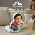 HighPeak Funny Personalized Fart Face Pillow with custom smiling face on plush cushion in living room setting