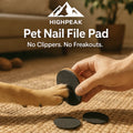 HighPeak Pet Nail File Pad in brown with replaceable black sanding pads used for stress-free dog nail care