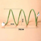 Green Plush Cat Spiral Toy size diagram showing approximately 70 cm length and 30 cm height