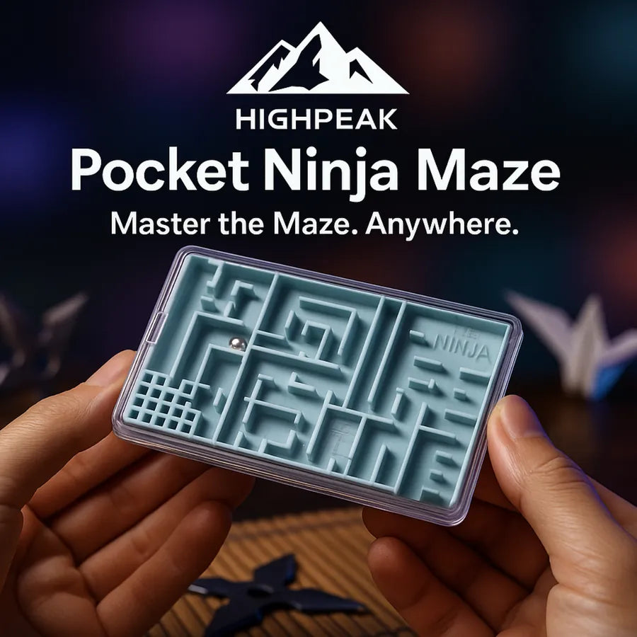 HighPeak Pocket Ninja Maze with blue 3D labyrinth held in hands for focus and brain challenge on the go