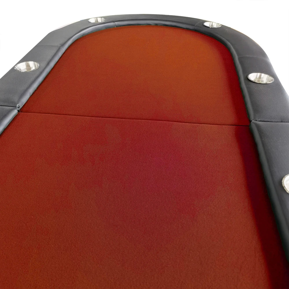 HighPeak Foldable Poker Table with red felt surface and built-in stainless cup holders in a foldable black frame design
