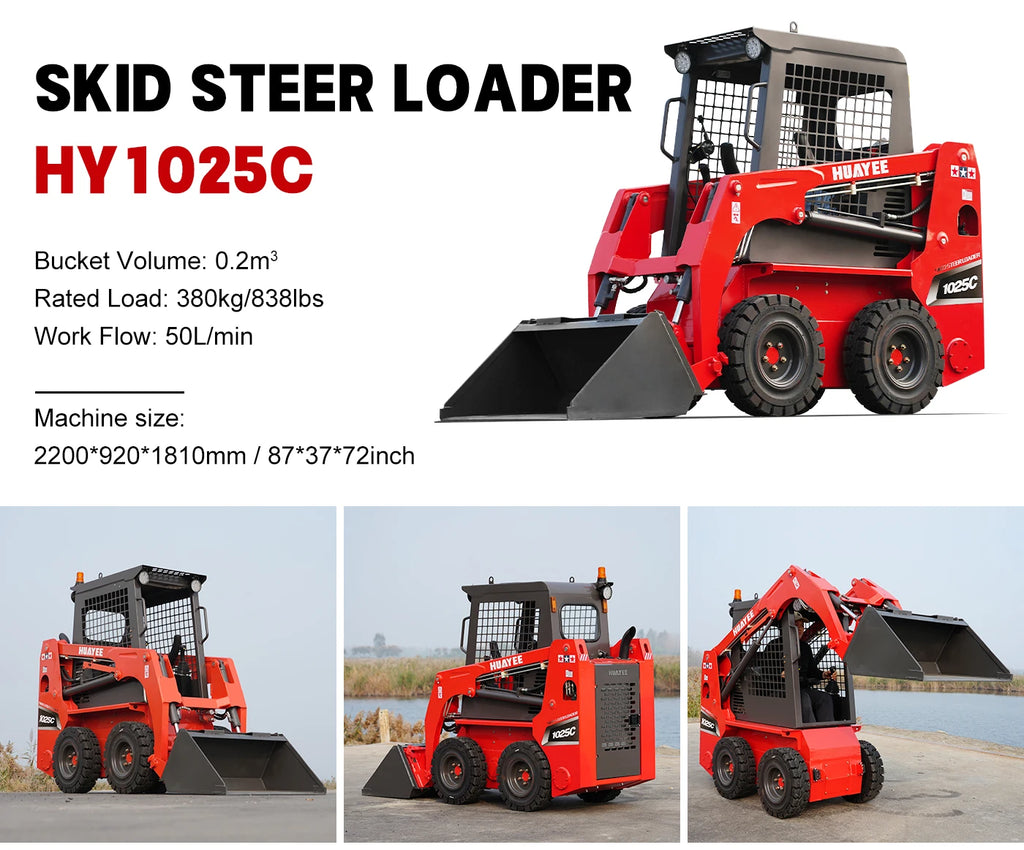 Supplier specification sheet for the separate HY1025C wheeled loader with operator cage
