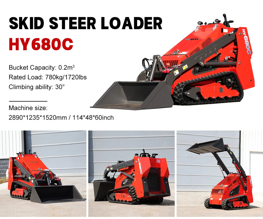 Supplier specification sheet for the separate HY680C tracked stand-on loader model