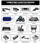 Supplier catalog of fourteen optional loader attachments, offered separately from the loader