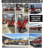 Supplier collage showing equipment factory visits, excavators and warehouse equipment