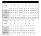 Supplier formalwear size chart with bust, waist, hips, hollow-to-hem and height measurements for US 2–16 and 14W–26W.