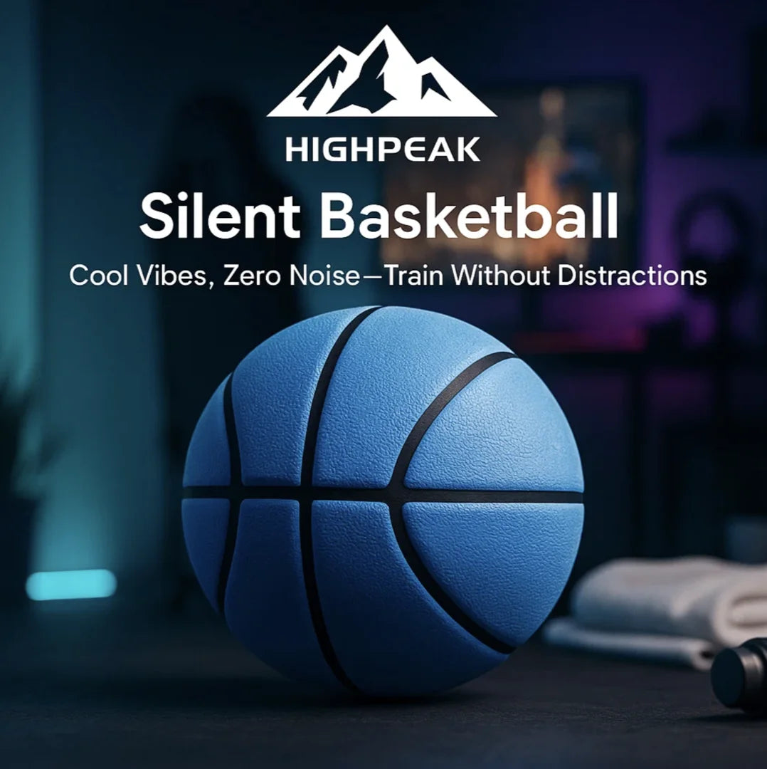 HighPeak Silent Basketball in blue foam for quiet indoor training without noise or distractions, ideal for all skill levels.