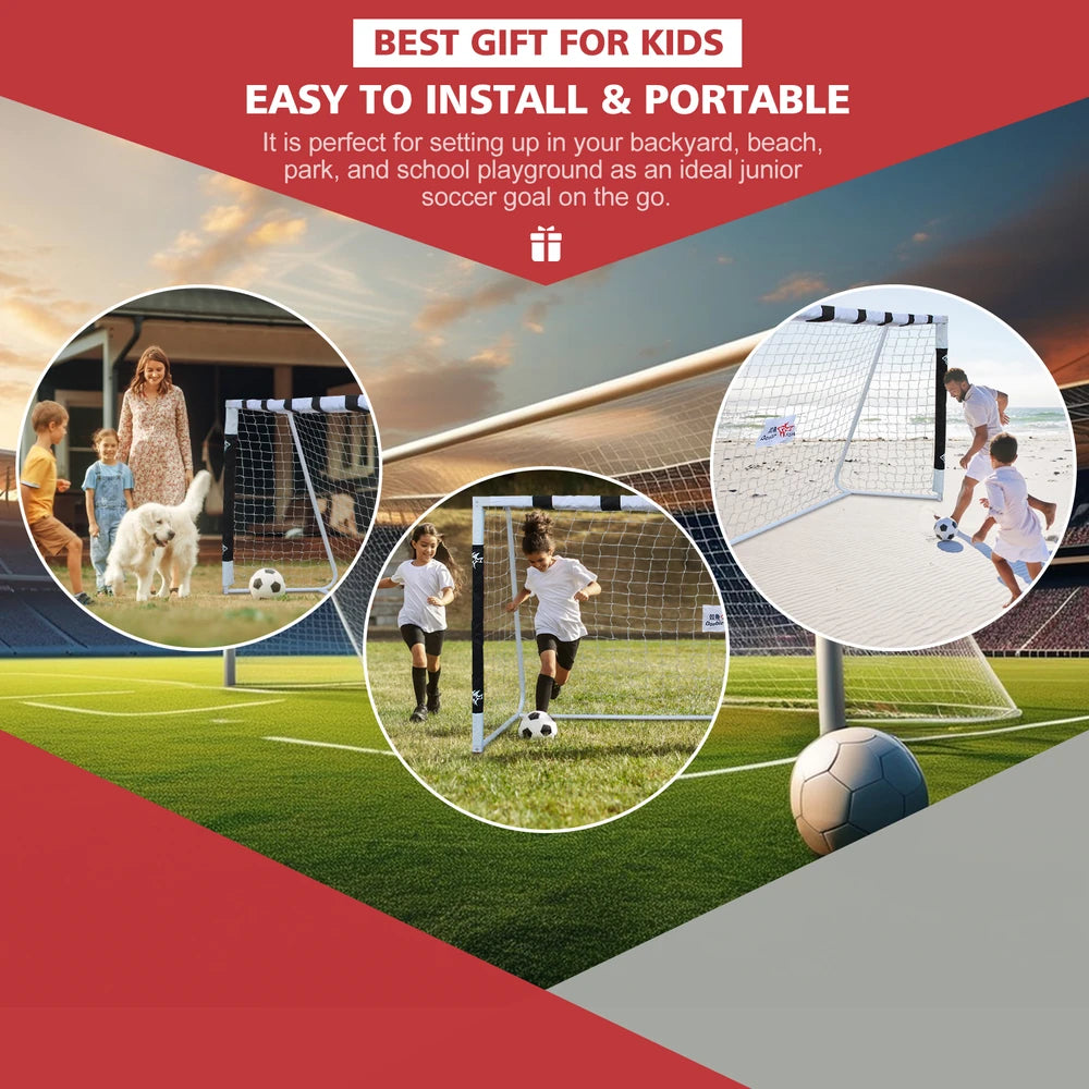 HighPeak Backyard Soccer Goal in black and white, shown portable and easy to install for kids playing outdoors.