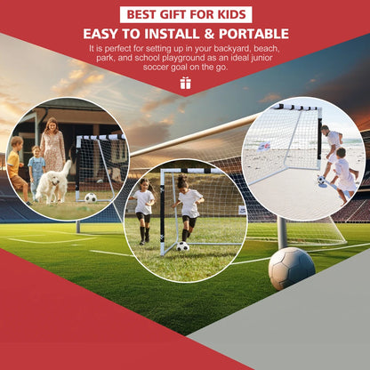 HighPeak Backyard Soccer Goal in black and white, shown portable and easy to install for kids playing outdoors.