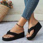 Black Solea Platform Flip Flops styled with cropped blue jeans