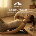 HighPeak SpineCracker black back stretcher in cozy bedroom with woman using for instant relief and spinal alignment