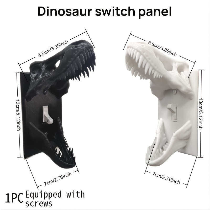 Supplier dimension diagram showing white and black T-Rex Skull Switch Covers with screw-in mounting