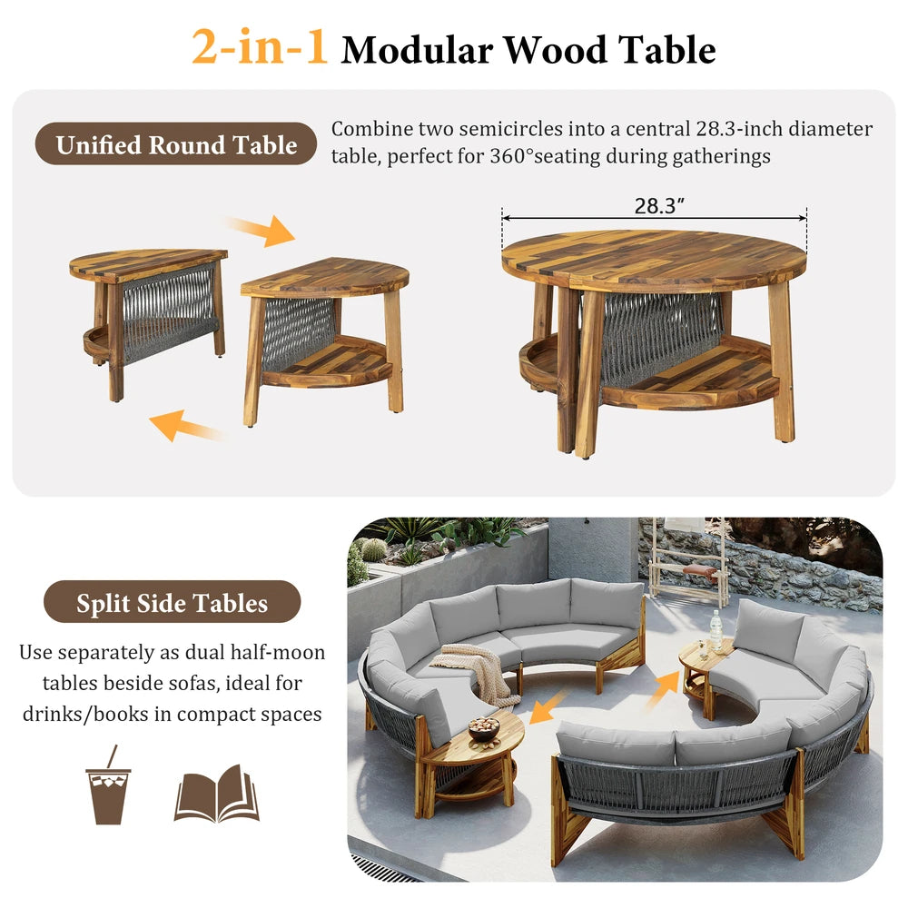 HighPeak U-Shaped Outdoor Sofa Set in gray with modular acacia wood coffee table for versatile backyard lounging and entertaining.