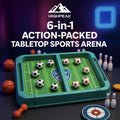 HighPeak 6-in-1 Sports BattleBoard tabletop game in green with soccer balls and bowling pins for competitive play.