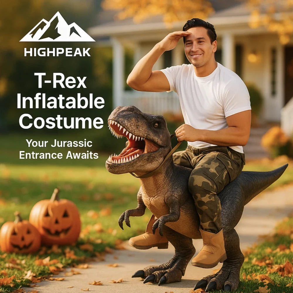 Inflatible T Rex HighPeak Adult Ride-On T-Rex Inflatable Dinosaur Costume with History