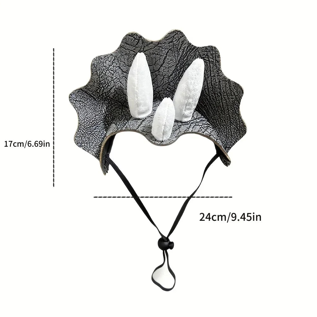 Gray Triceratops costume hat measurement guide with 24 cm width and 17 cm height