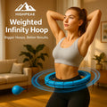 HighPeak Weighted Infinity Hoop in blue with detachable links shown in use by woman indoors for fitness and waist training