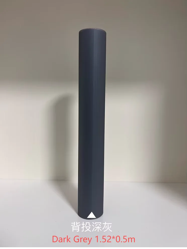 Holographic Window Projection Film supplier example of a dark gray film roll labeled 1.52 x 0.5 m.