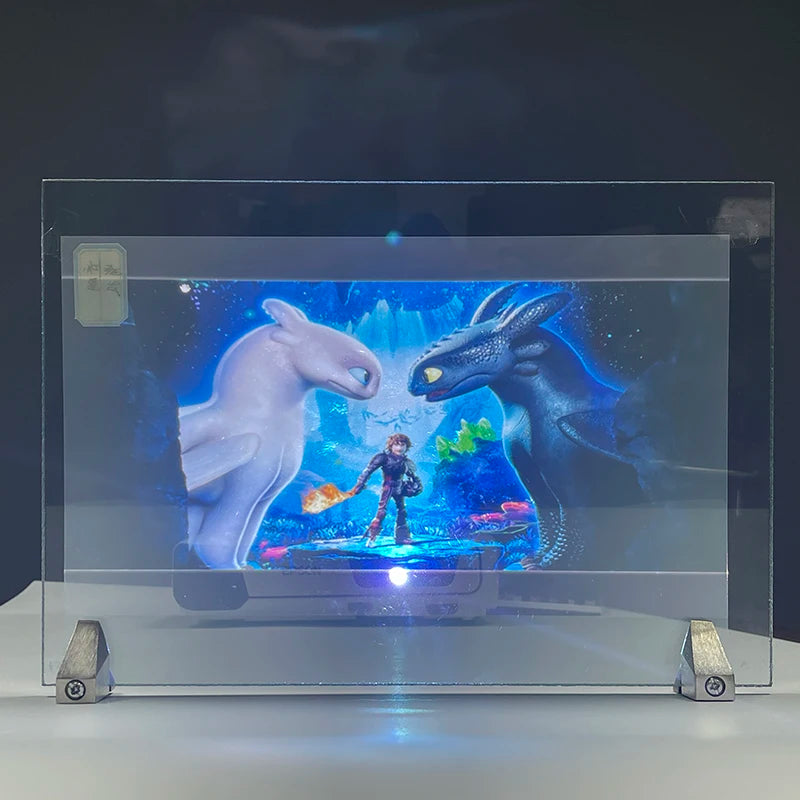 Holographic Window Projection Film glass-mounted demonstration showing two animated dragons.