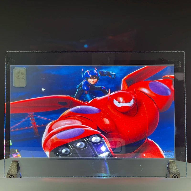 Holographic Window Projection Film glass-mounted demonstration showing a red animated robot and rider.
