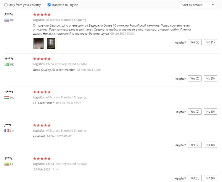 Holographic Window Projection Film supplier review screenshot with star ratings and small customer photos.