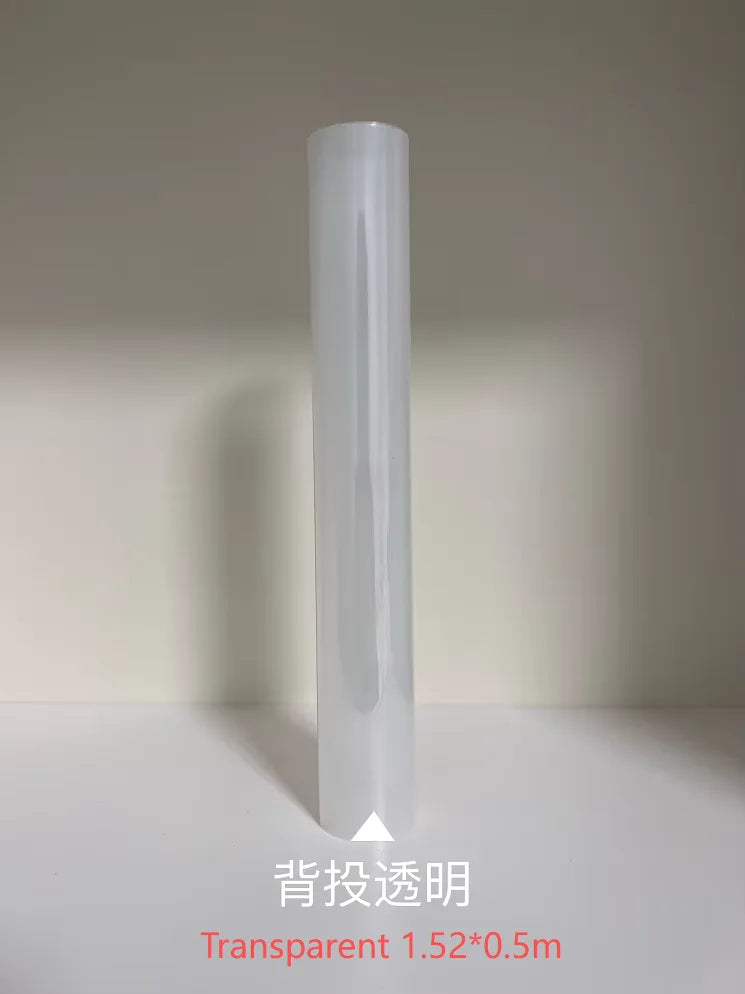 Holographic Window Projection Film transparent roll labeled 1.52 x 0.5 m.