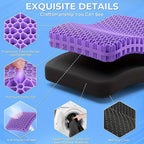 Honeycomb Gel Seat Cushion detail infographic showing the flexible grid and black zippered cover