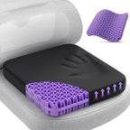 Honeycomb Gel Seat Cushion inside its black zippered cover on a gray office chair